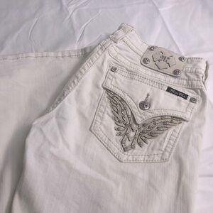 Miss Me Flare Leg Jeans – Size 31 – White with Embellished Pockets